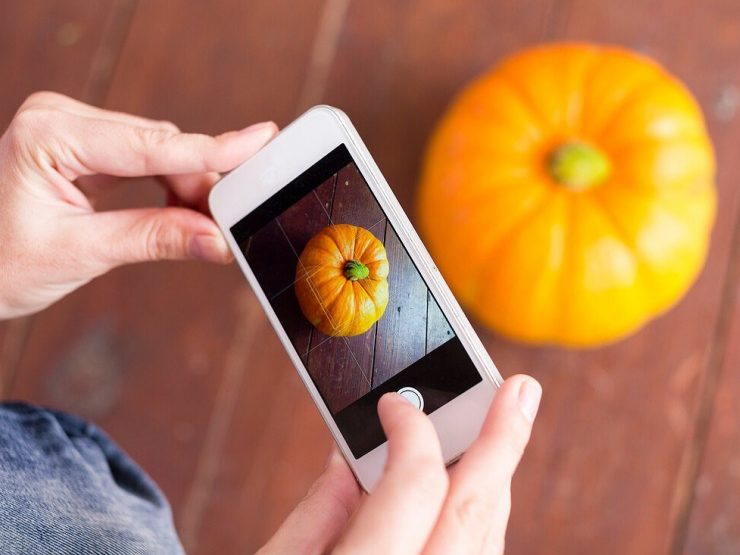71163106 Person Taking Picture Of Pumpkin In Smartphone